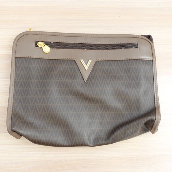 Vintage VALENTINO Purse Brown‎ PVC Clutch Logo Italian MARIO VALENTINO Italy 90s - Picture 3 of 16